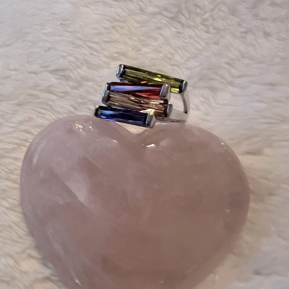 Genuine Gemstones Unique Creations Sterling Colored Bar Modernist .925 Ring - Picture 3 of 9